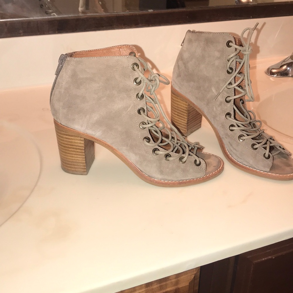 Jeffrey Campbell tan Cors lace up booties